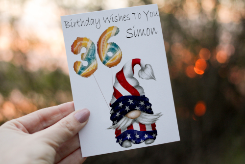 USA Gnome Age Birthday Card, Card for 36th Birthday, USA Card - Click Image to Close